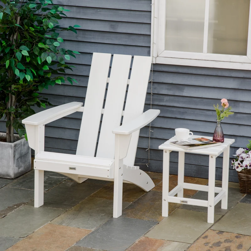 Outsunny Patio Adirondack Chair, Outdoor HDPE Fire Pit Chair, Weather Resistant Outdoor Chair with High-back, Patio Chair for Deck, Garden, Backyard, White