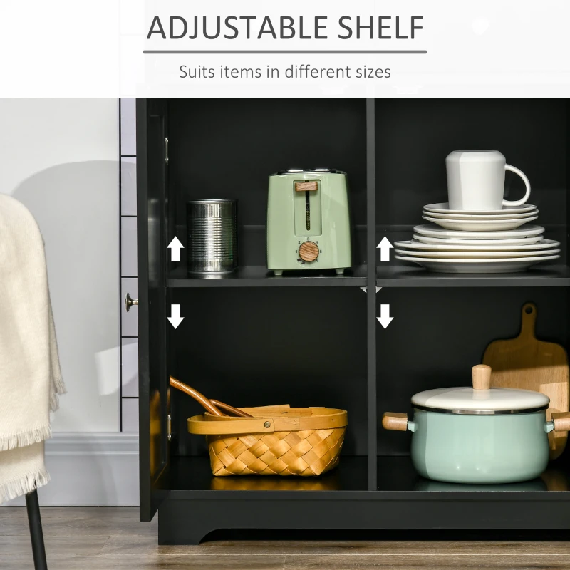 HOMCOM Kitchen Storage Cabinet, Sideboard Floor Cupboard with Solid Wood Top, Adjustable Shelf, and 3 Drawers, Black