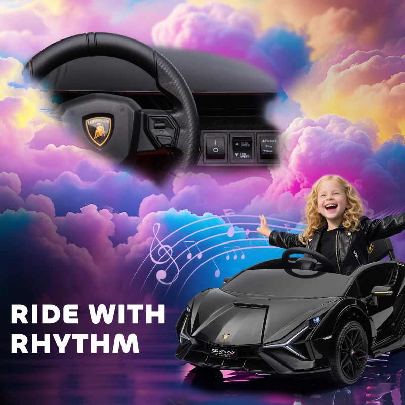 Aosom 12V Lamborghini SIAN Licensed Electric Car for kids with Remote Control, Horn, Music, & Headlights, Black