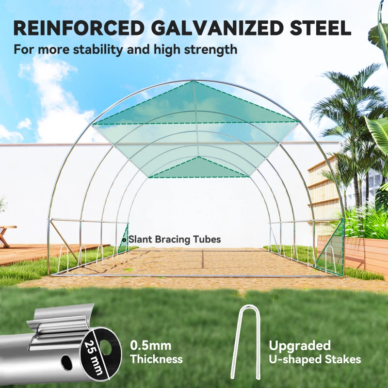Outsunny Walk-in Tunnel Greenhouse, Plant Hot House with Sunshade Net, Roll-up Mesh Sidewalls, 2 Doors, 10' x 13' x 6.5' , Green