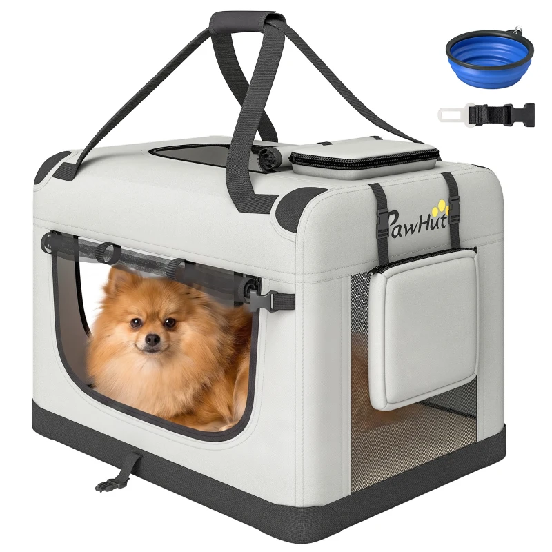 PawHut Pet Carrier Bag, Soft-Sided Dog Carrier for Small Dogs, Portable Pet Travel Bag, Light Grey
