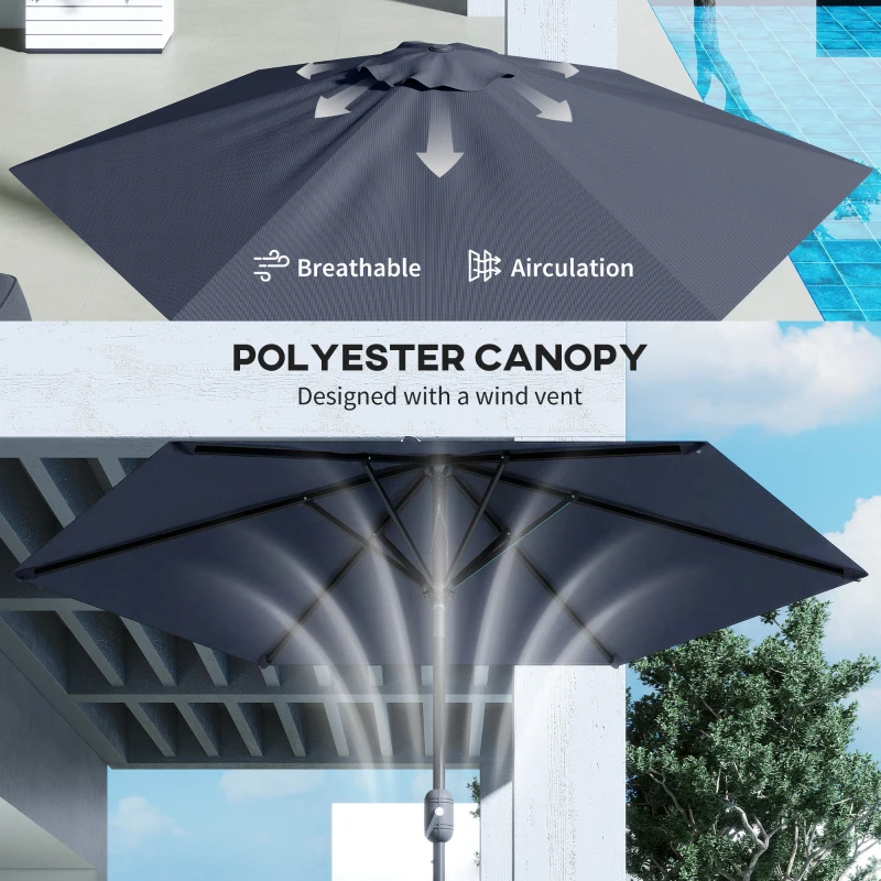 Outsunny Patio Sun Umbrella, Outdoor Parasol with 6 Ribs, Blue