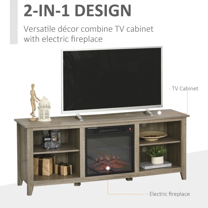 HOMCOM 60" W x 23.5" H Electric Fireplace Mantel TV Stand, Media Console Center Cabinet with 2 Adjustable Shelves, 4 Cable Management Holes and Fits up to 65" TV, Brown