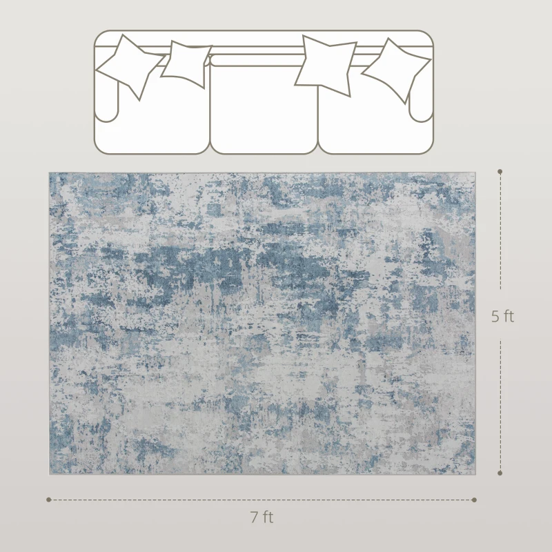 HOMCOM Area Rug 5x7, Machine Washable Rug, Non-Slip Modern Abstract Floor Carpet for Living Room, Bedroom, Dining Room, Blue