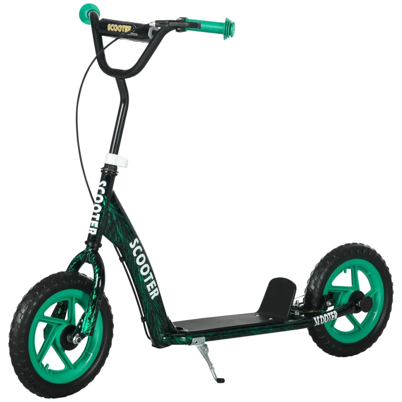 Qaba Kids Scooter with Adjustable Handlebar, Kids Kick Scooter with Non-slip Footplate, Rear Brake, 12" EVA Wheels, Green