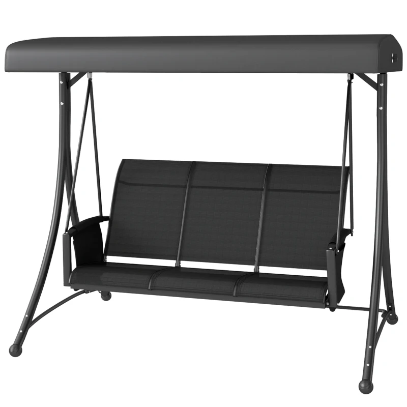 Outsunny 3 Person Outdoor Porch Swing Chair with Adjustable Canopy, Black