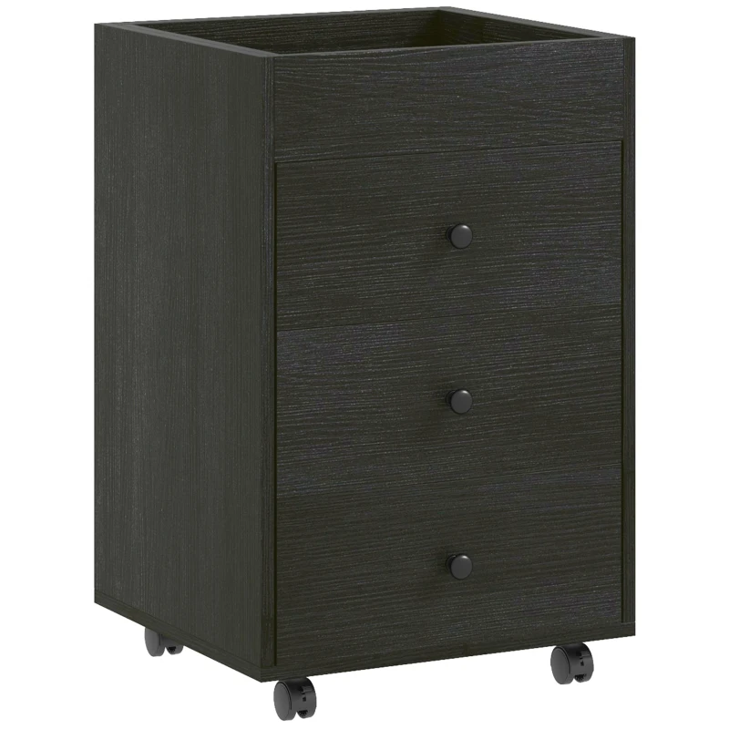 HOMCOM 3 Drawer File Cabinet on Wheels Mobile Home Office Storage Cabinet with Top Tray Under Desk Printer Stand, Walnut