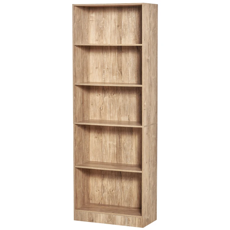 HOMCOM 5-Tier Bookcase, Storage Bookshelf with Adjustable Shelves, Display Shelves for Living Room, Home Office, Nature Wood