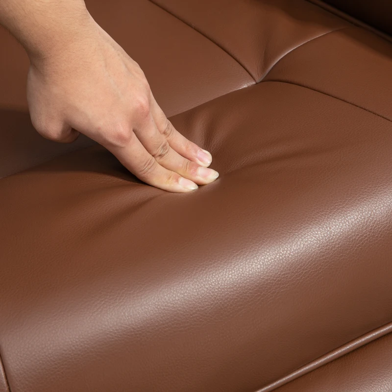 HOMCOM Air Leather Manual Recliner, Adjustable Swivel Lounge Chair with Footrest, Armrest and Wrapped Wood Base, Brown