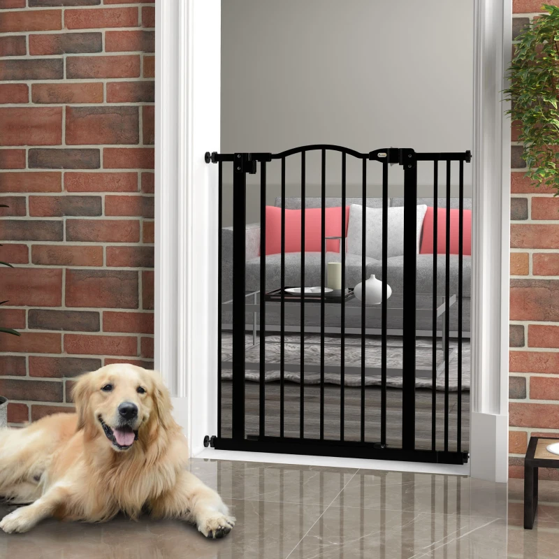PawHut Extra Tall Dog Gate with Door, Pressure Fit, Auto Close, Double Locking for Doorways Hallways Stairs, 29"-34", Black