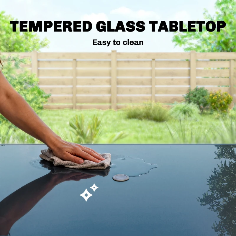 Outsunny Outdoor Dining Table for 6 with Umbrella Hole, Metal Patio Dining Table with Tempered Glass Top