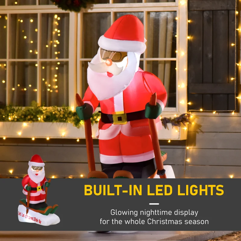 HOMCOM 4 ft Christmas Inflatables Outdoor Decorations Santa Claus Skiing, LED Lighted Blow Up Holiday Yard Christmas Decor