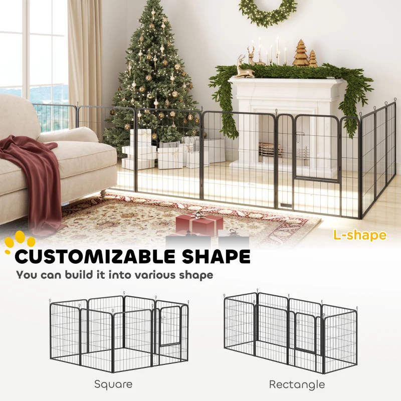 PawHut 31.5" Dog Playpen Indoor Outdoor, Portable Foldable 8 Panels Pet Playpen with Door & Strap for Medium Dogs