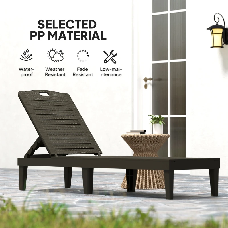 Outsunny Outdoor Lounge Chair Set of 2, Waterproof Resin Lounge Chairs with 4-Position Adjustable Backrest for Backyard, Black