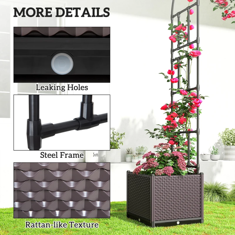 Outsunny 8ft Garden Arch with Two Planters Outdoor Steel Trellis Arbor for Climbing Plants, Weddings, Party, Brown, Black