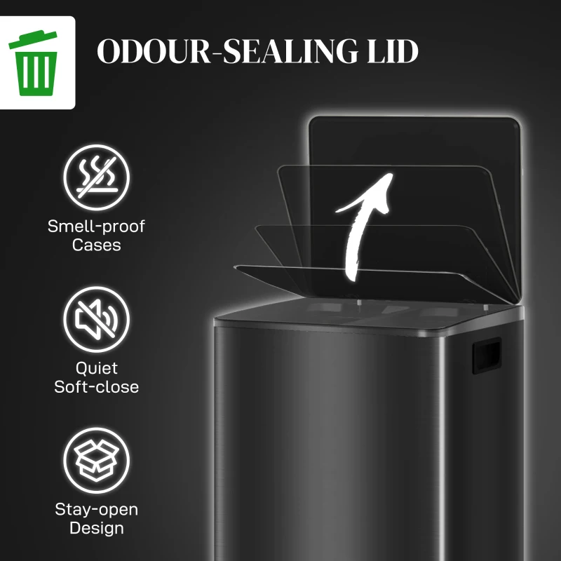 HOMCOM 2 x 30L / 7.9 Gallon Dual Trash Can with Removable Inner Buckets and Handles for Kitchen, Office, High-Gloss Black