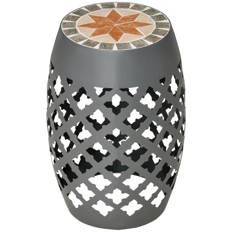 Outsunny Ceramic Decorative Garden Stool, 12" Drum Outdoor Stool Side Table Plant Stand for Outdoor Indoor, Grey