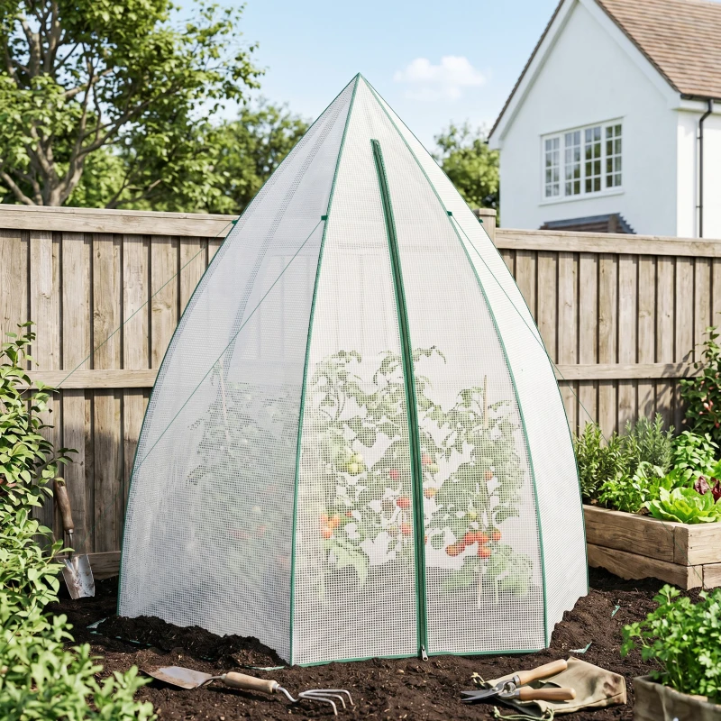 Outsunny 63" x 54" x 71" Tent-Style Mini Greenhouse, Portable Hot House for Plants with Zipper Roll Up Door and Window for Outdoor, Garden, Patio, White