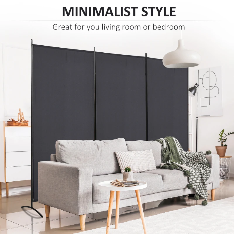HOMCOM 6' 3 Panel Room Divider, Double Hinged Folding Wall Divider, Indoor Privacy Screen for Home Office,  Charcoal Grey