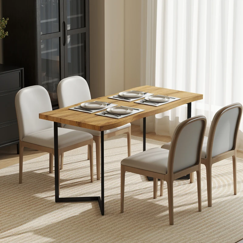 HOMCOM Dining Table Thick Top Kitchen Table Black Alloy Legs Oak Wood Grain