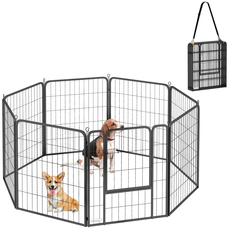 PawHut 31.5" Dog Playpen Indoor Outdoor, Portable Foldable 8 Panels Pet Playpen with Door & Strap for Medium Dogs