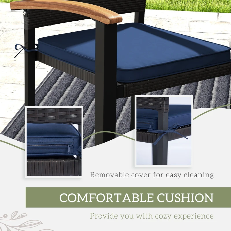 Outsunny Patio Table and Chairs Outdoor Dining Set w/ Acacia Wood Table Top, Cushions, for Backyard, Balcony, Garden, Black