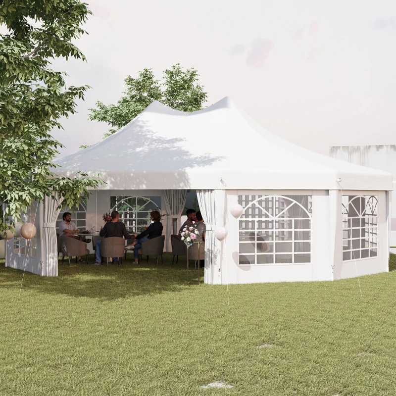 Outsunny 21' x 29' Wedding Event Party Tent High Peak Decagonal Outdoor Gazebo Canopy with Removable Walls White