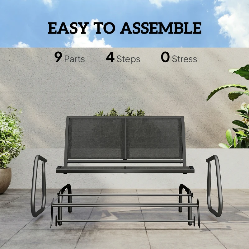 Outsunny Outdoor Glider Bench, 2 Seater Garden Patio Glider Chair with Sling Fabric Seat, Steel Frame, Black