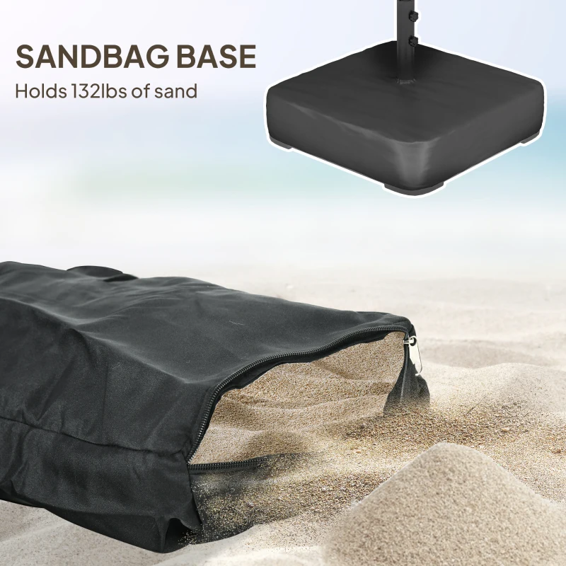 Outsunny 10FT Double-Sided Patio Umbrella with Solar Lights and Sandbag Base, Outdoor Umbrella with Push Button Tilt, Crank, Air Vents for Garden, Backyard, Deck, Pool, Market, Coffee