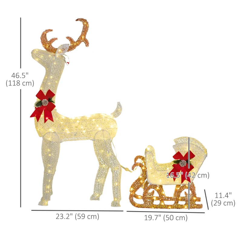Outsunny Outdoor Lighted Deer Xmas Decor, Light Up Reindeer Christmas Decoration w/ 170 LED Lights for Holiday, Garden, White