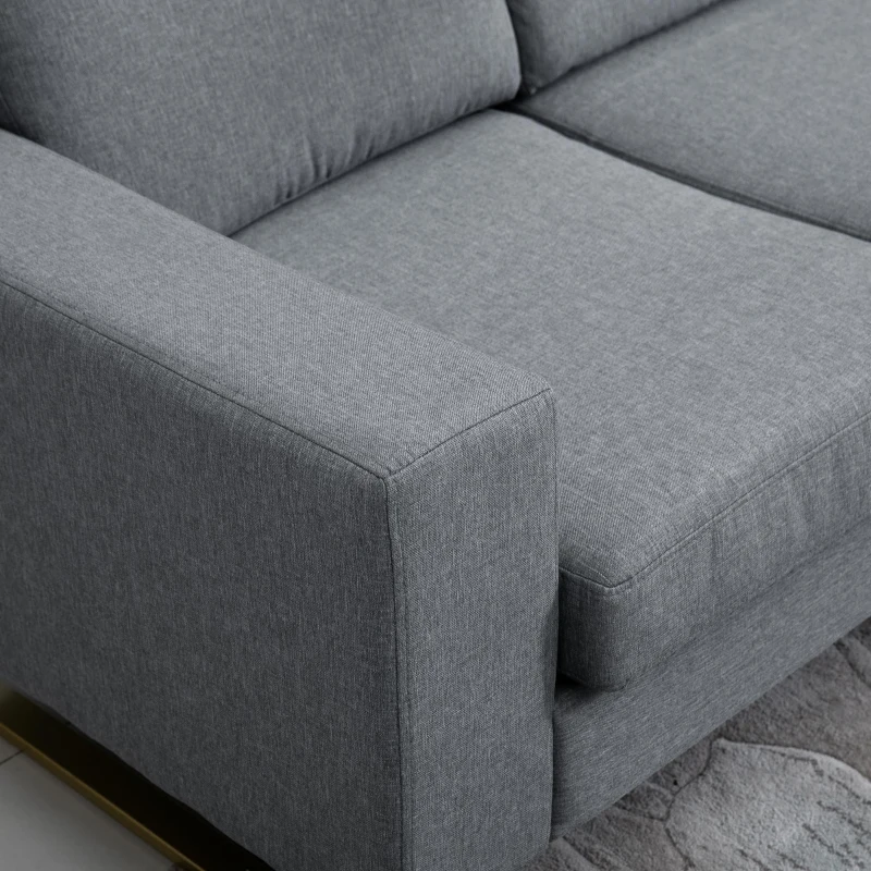 HOMCOM 3 Seater Sofa, Linen Upholstered Cozy Padded Couch with Steel Leg, Backrest and Wide Armrest, for Living room, Bedroom, Dark Grey