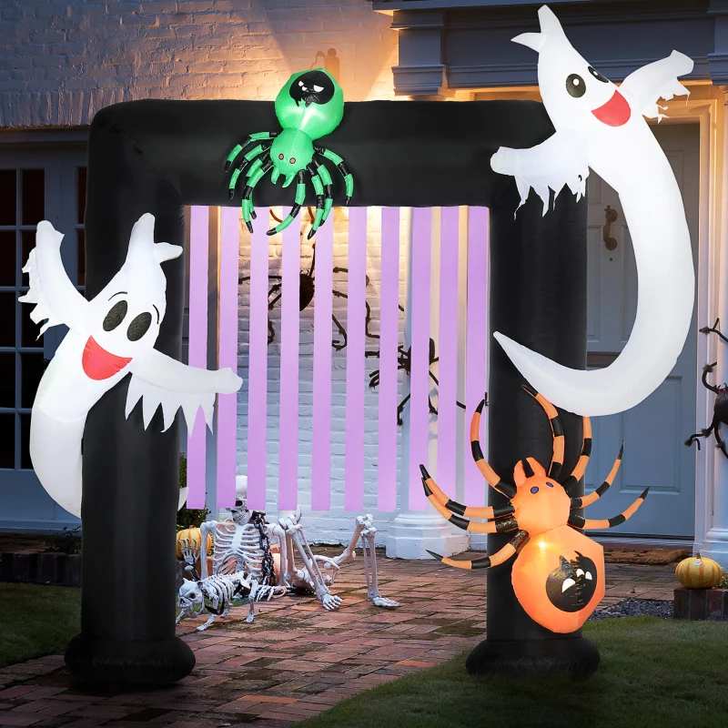 HOMCOM 8' Inflatable Halloween Archway with Ghosts and Spiders, Blow Up Outdoor LED Yard Display, Waterproof