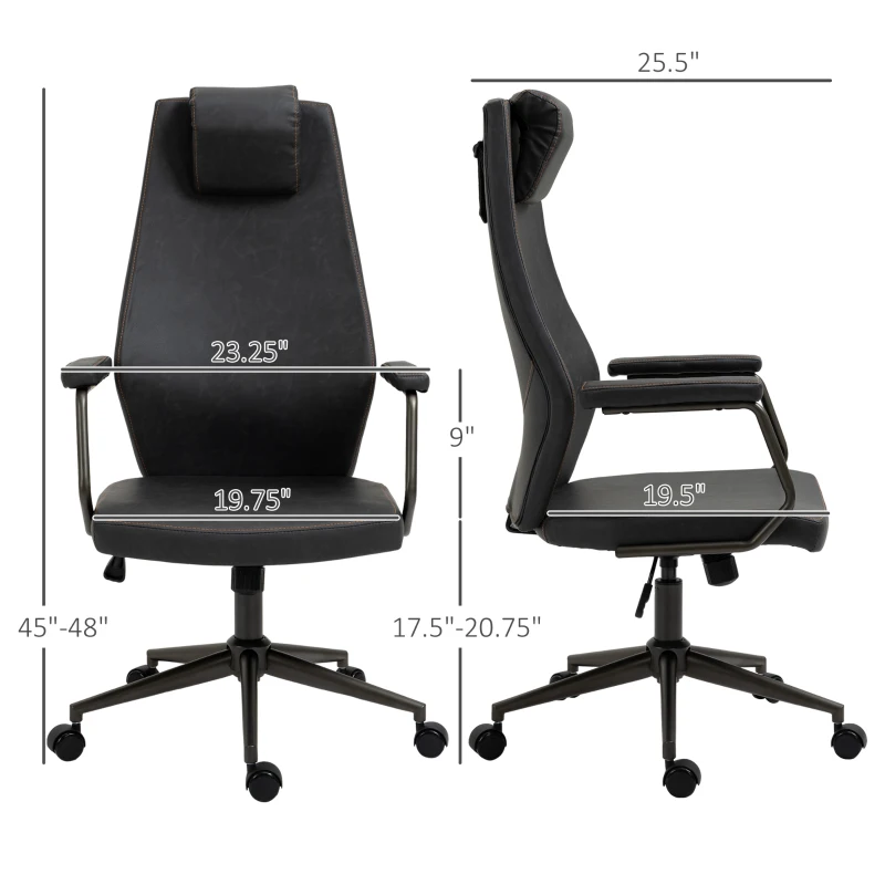Vinsetto High-Back Executive Office Chair, Ergonomic Leather Computer Desk Chair with Adjustable Height, Removable Headrest and 360 Swivel Wheels, Deep Grey