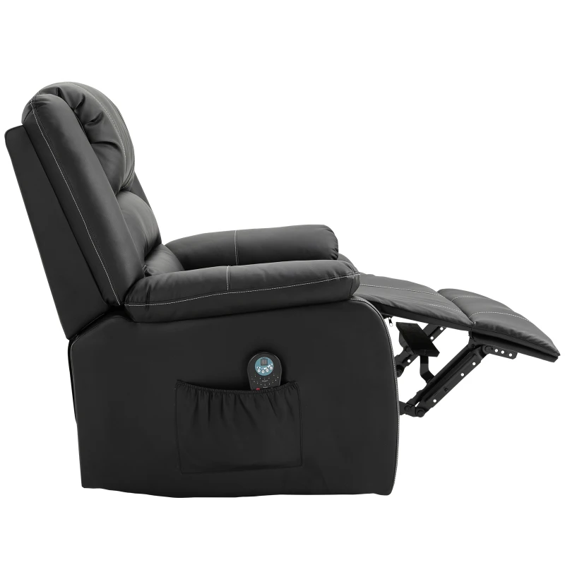 HOMCOM Vibrating Massage PU Leather Recliner Chair, Footrest with Remote Control, and 8 Massaging Points, Black