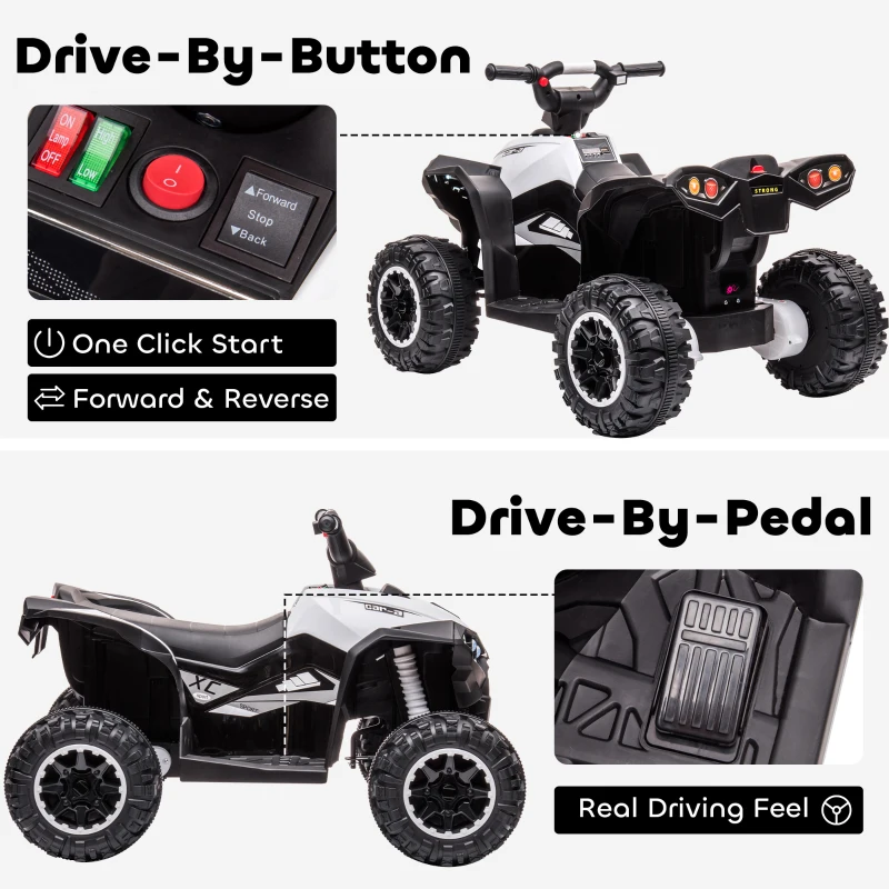 Aosom Kids ATV 4 Wheeler, 12V Kids Ride On Toy with Dual Motors, High & Low Speed, Music, Headlights, Up to 3.7 MPH, White