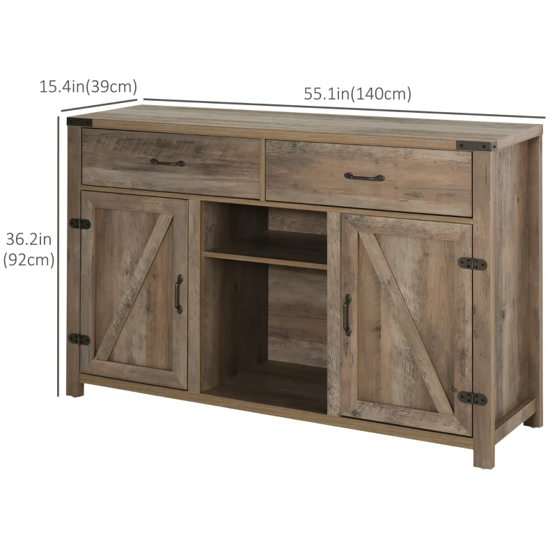 HOMCOM Farmhouse Bar Cabinet, Sideboards and Buffets with Doors, Wine Rack and Drawer, Storage Cabinet for Dining Room