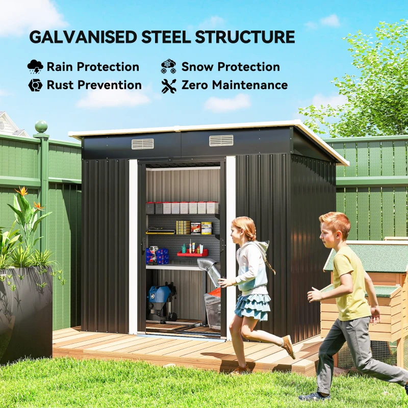 Outsunny 7'x 4' Metal Patio Storage Shed Garden Lockable Shed Tool Utility Storage Unit, Black