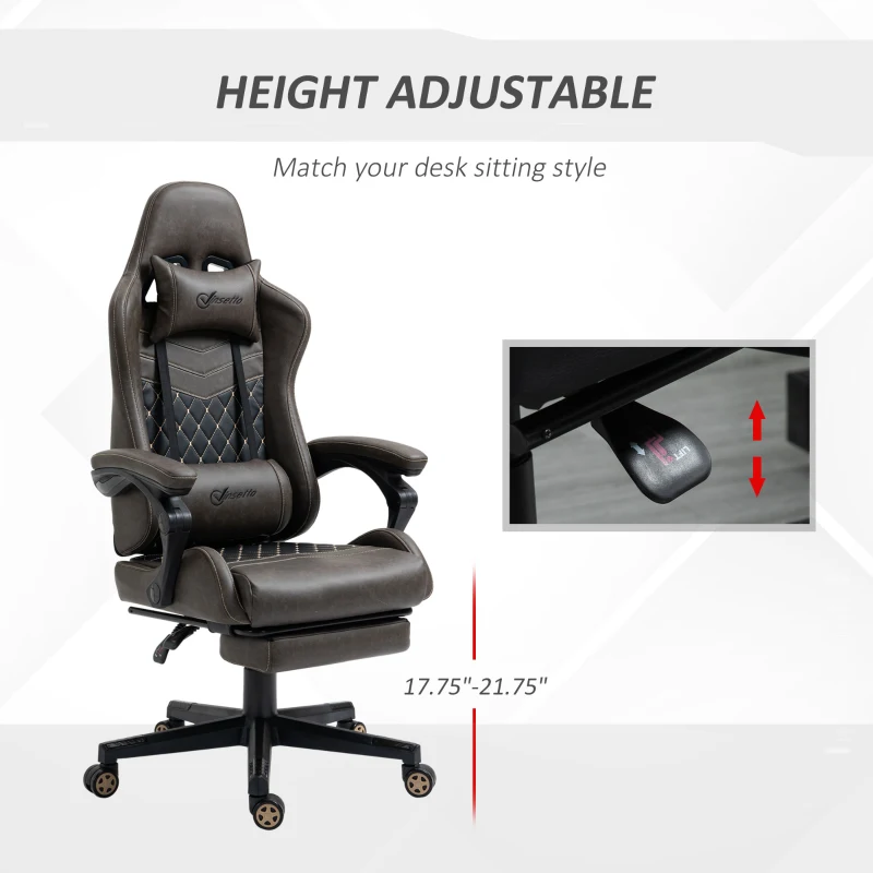 Vinsetto Racing Gaming Chair,  PU Leather Gamer Chair with High Back, Footrest, Lumbar Support, Adjustable Height, Brown