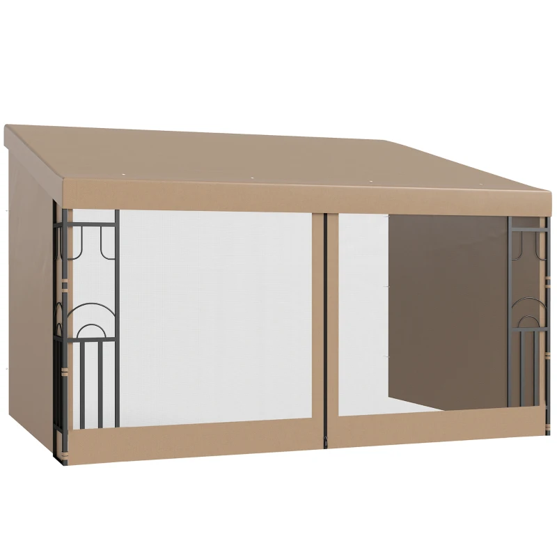 Outsunny 10' x 13' Wall Pergola, Outdoor Gazebo with 2 Curtains and 2 Nettings, UV Resistant, for Patio, Deck, Khaki