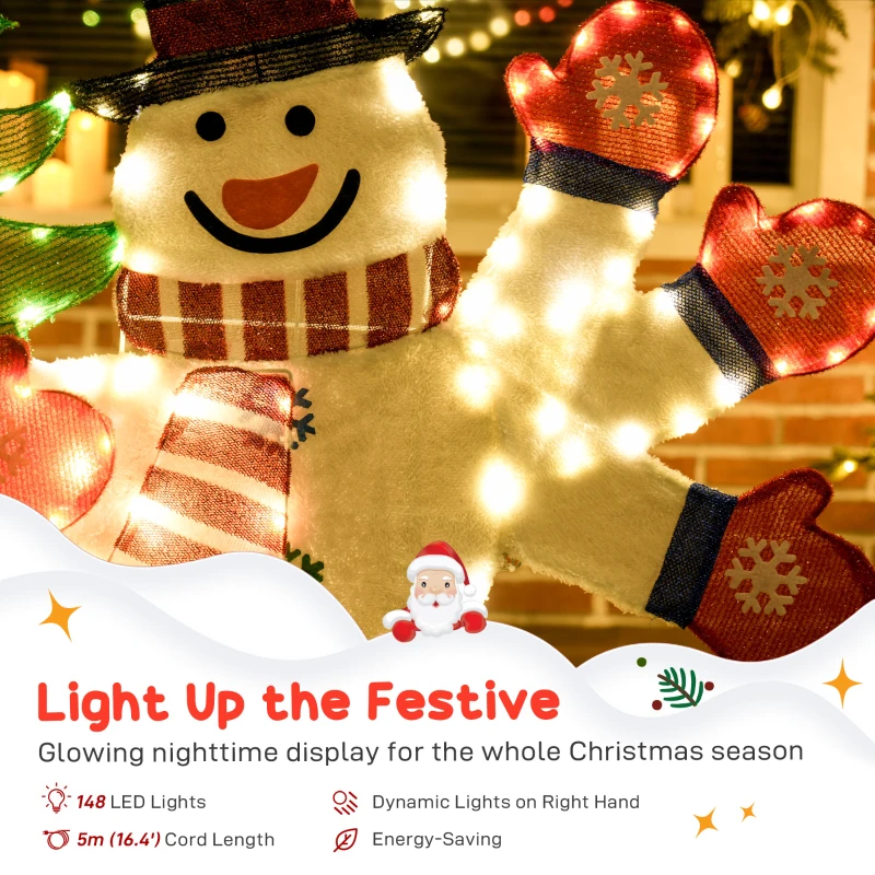 Outsunny 4FT Lighted Snowman, Light Up Christmas Decor with 148 LEDs, Stakes and Zip Ties, IP44 Waterproof for Outdoor Yard