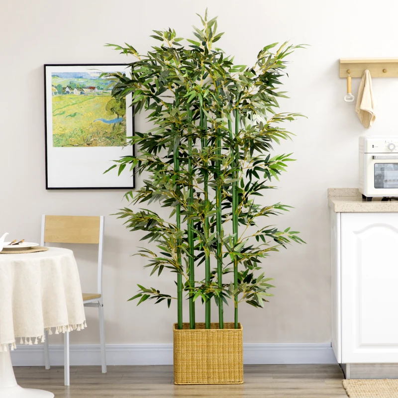 HOMCOM 5ft Tall Artificial Bamboo Tree, Decorative Faux Plant with Pine Wood Base for Indoor Home Office Decor