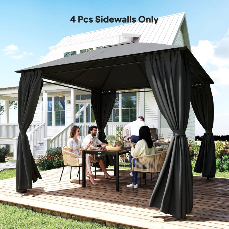 Outsunny Gazebo Curtains, 10' x 10' Universal Replacement Privacy Curtain, 4-Panels Sidewall with Roll up Mesh Windows, Dark Grey