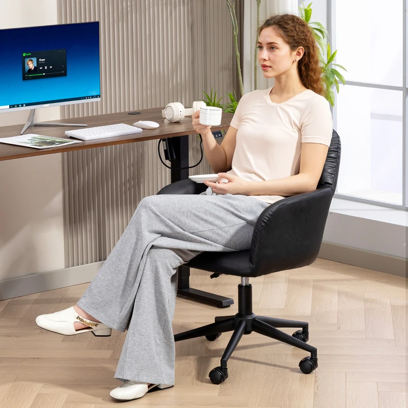 HOMCOM Swivel Office Chair, Faux Leather Desk Chair with Adjustable Height for Living Room, Bedroom, Study, Black