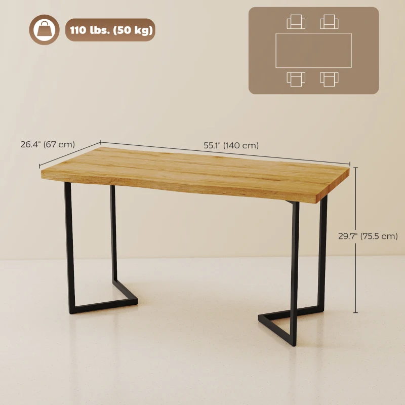 HOMCOM Dining Table Thick Top Kitchen Table Black Alloy Legs Oak Wood Grain