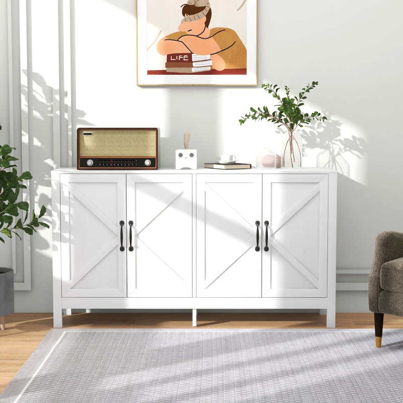 HOMCOM Sideboard Buffet, Storage Cabinet with Barn Door and Adjustable Shelf, TV Stand for TVs up to 65 Inches, White