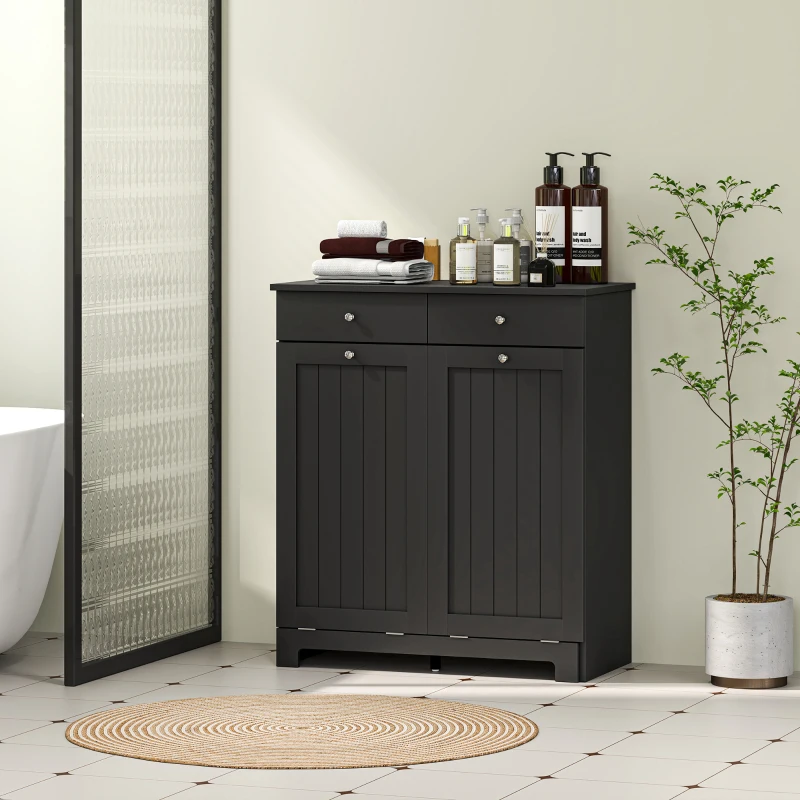 HOMCOM Laundry Cabinet, Tilt Out Laundry Hamper Cabinet with 2 Baskets, Bathroom Hamper Cabinet with 2 Drawers, Black