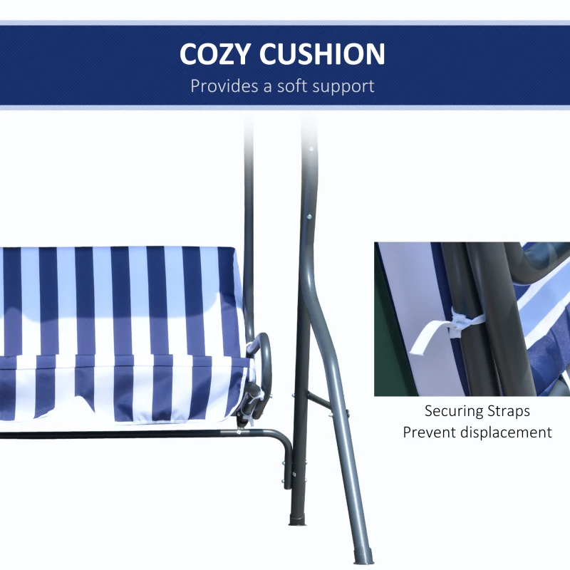 Outsunny 3-Person Porch Swing with Canopy, Patio Swing Chair, Outdoor Canopy Swing Bench with Adjustable Shade, Cushion and Steel Frame, Dark Blue