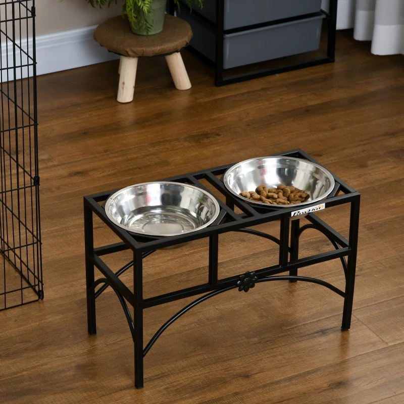 PawHut Elevated Dog Bowls, Double Stainless Steel Heavy Duty Dog Food Bowl Elevated Pet Feeding Station, 14" H