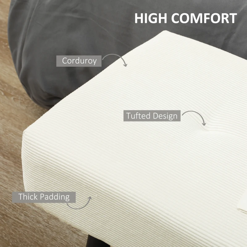 HOMCOM 39" Upholstered Ottoman Bench, Corduroy Entryway Bedroom Bench with Padded Seat and Steel Legs for Bedroom, Cream White