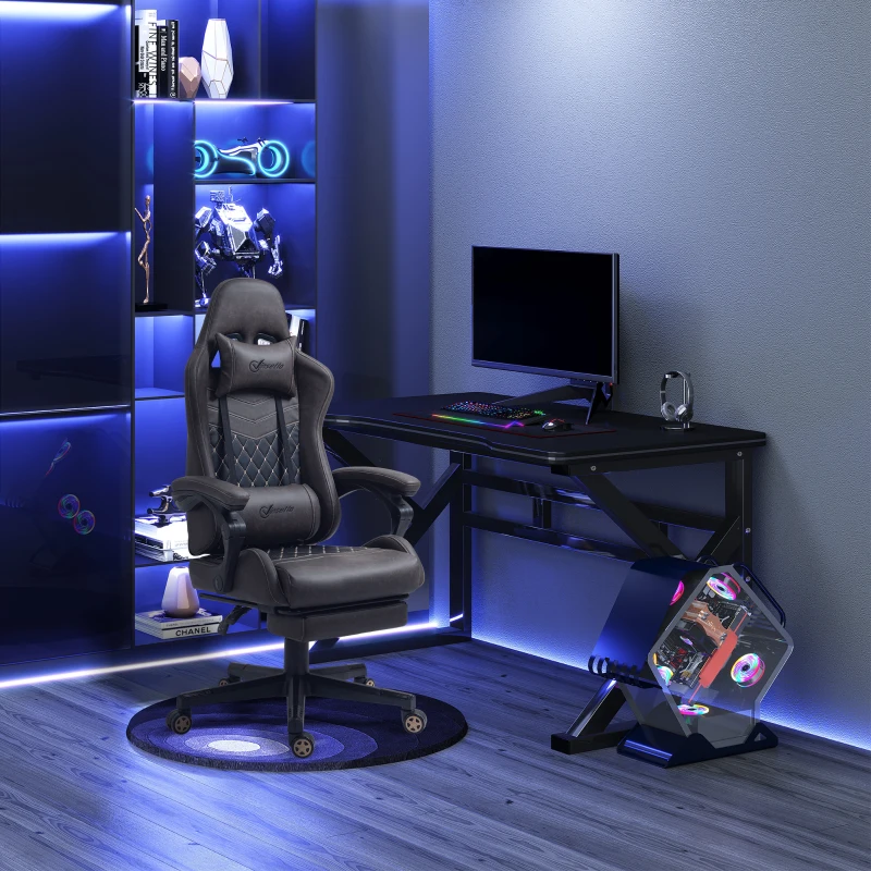 Vinsetto Racing Gaming Chair,  PU Leather Gamer Chair with High Back, Footrest, Lumbar Support, Adjustable Height, Brown